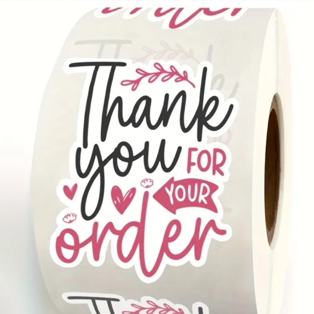 Thank You For Your Order Stickers - white Roll of 200 Approx 1.5"x2"